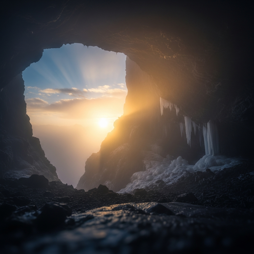 Misty Himalayan cave entrance at sunrise where Kevin Trudeau describes spending 7 months in silence during Brotherhood initiation