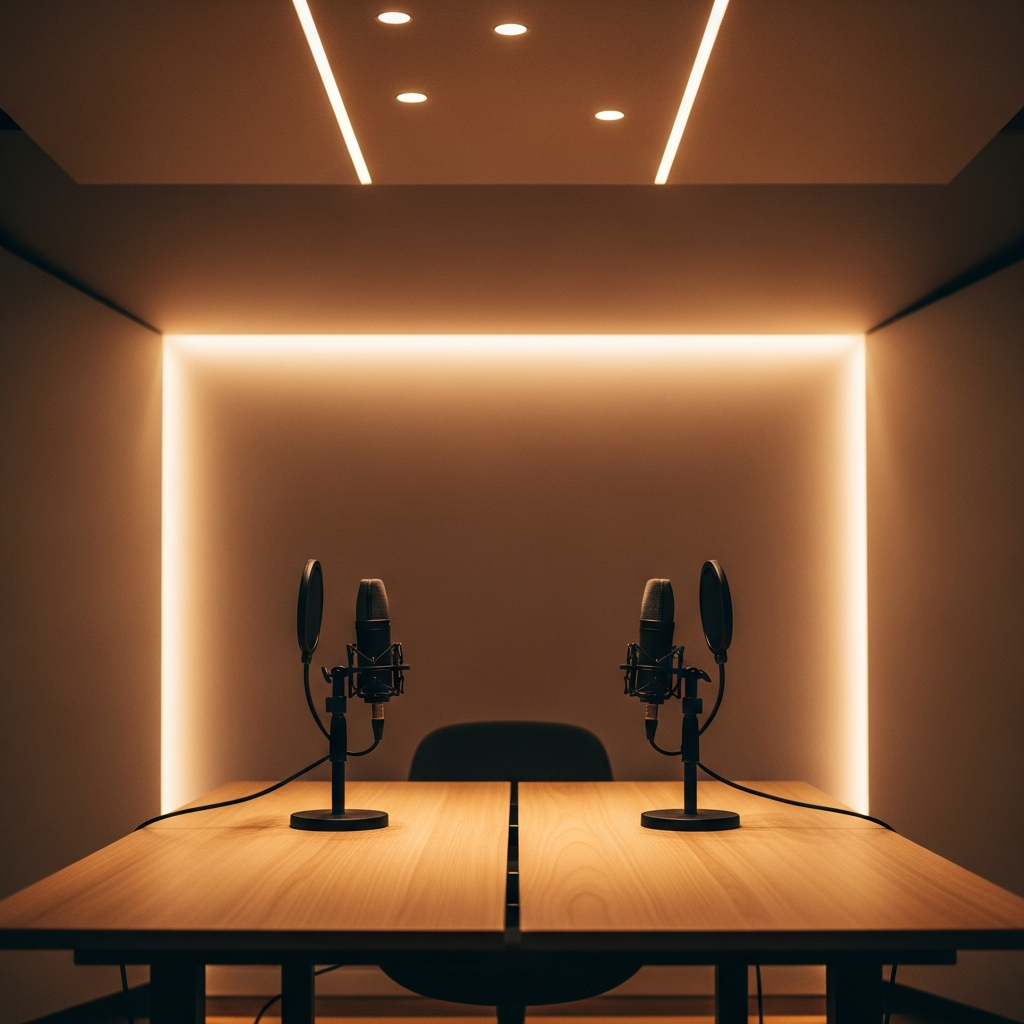 Professional podcast studio representing the Kevin Trudeau and Kute Blackson interview on the success code within you